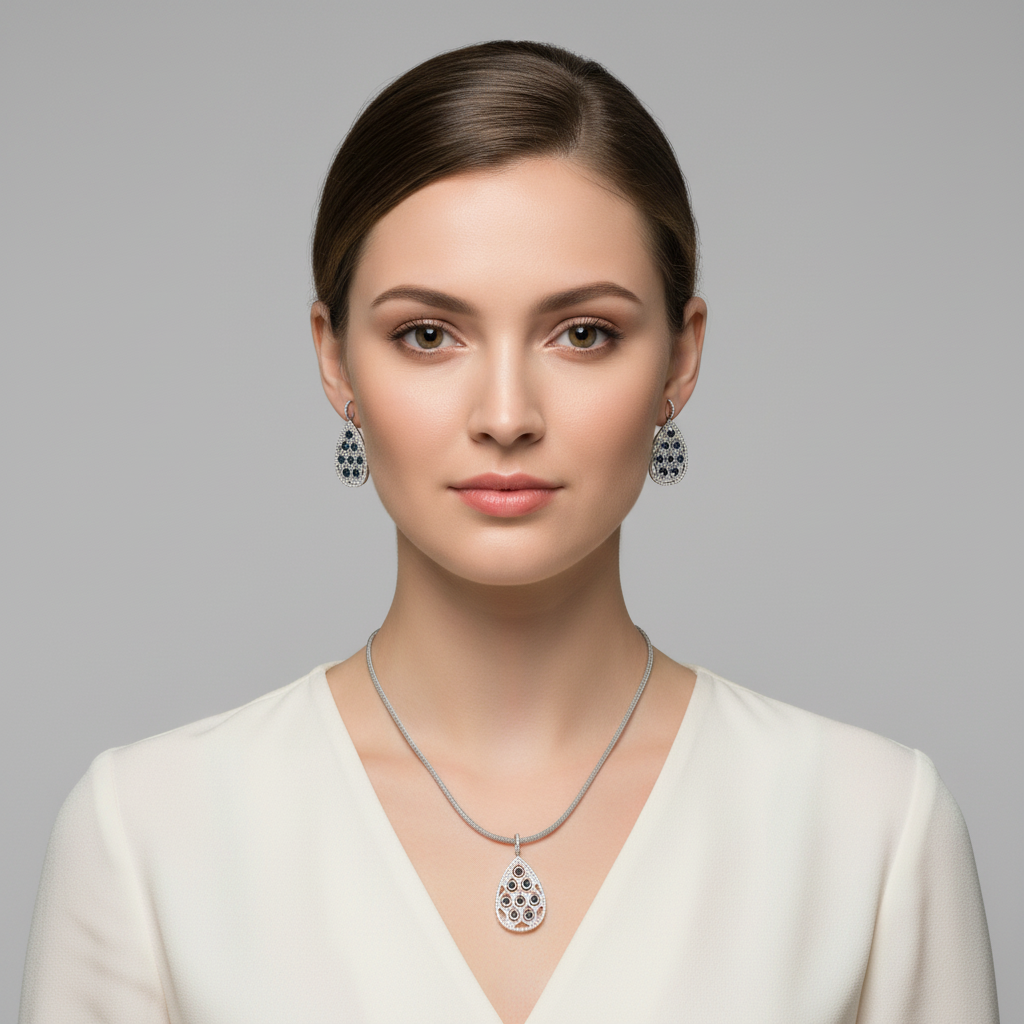 925 Silver CZ Necklace Set wiLifestyle Photo