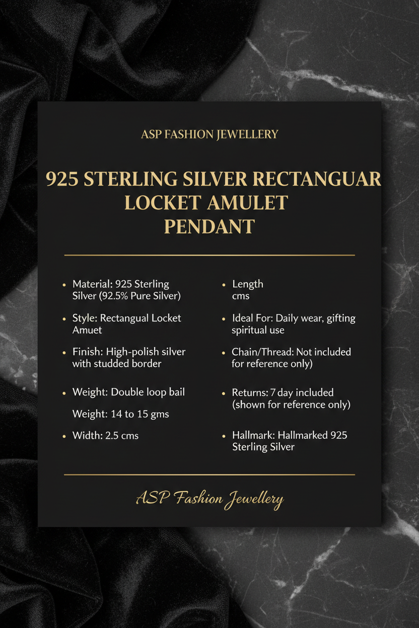 925 Silver Locket Amulet Info Card