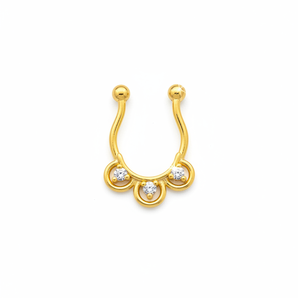 925 Silver Zircon Septum Nose Pin - White Background
