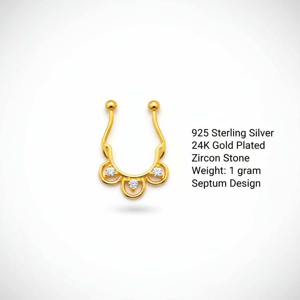 925 Silver Zircon Septum Nose Pin with Specifications