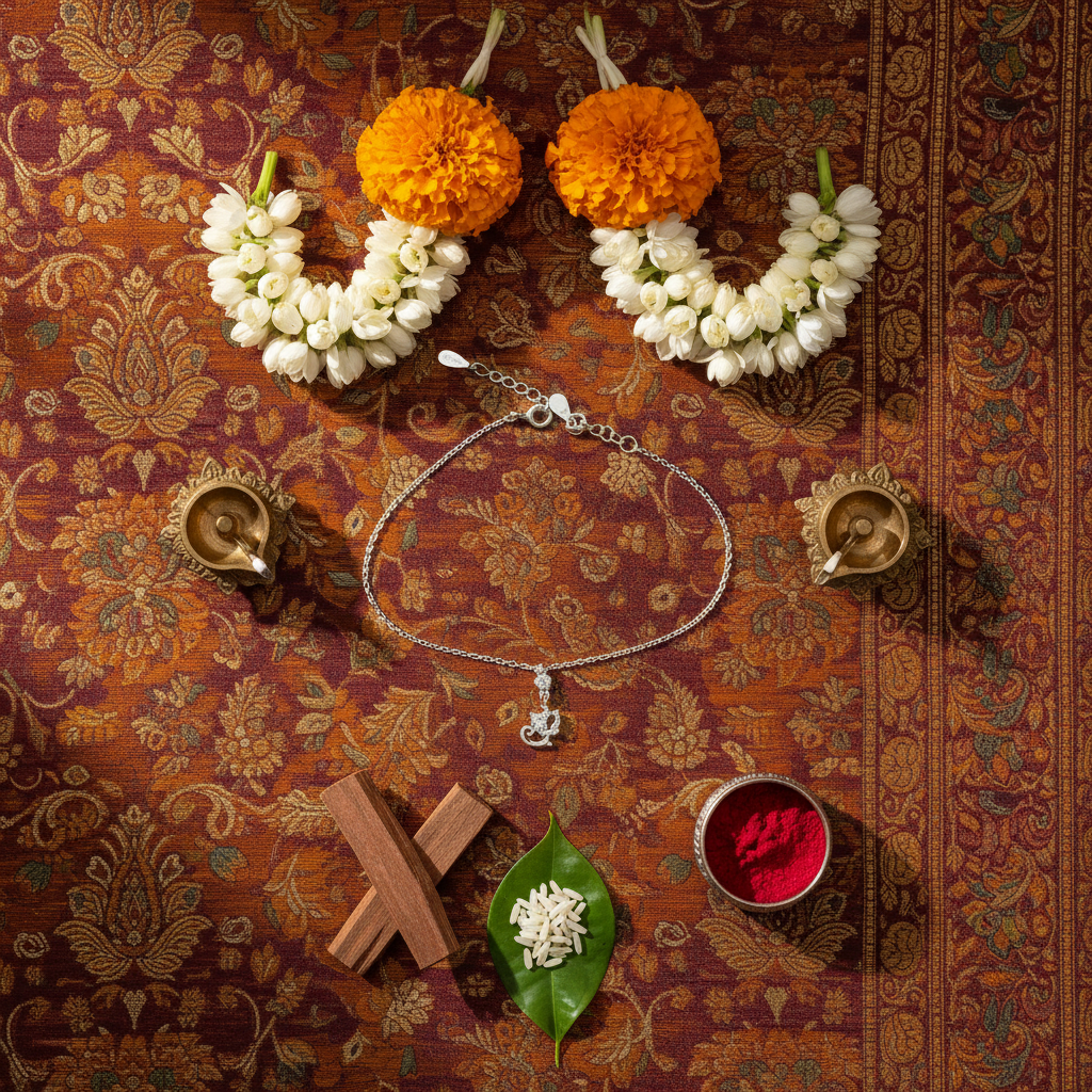 925 Sterling Silver Bracelet Cultural Flat Lay