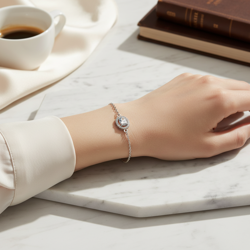925 Sterling Silver Bracelet with Oval Centerpiece
