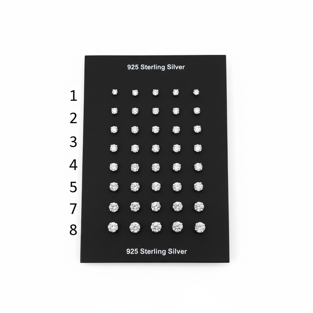 925 Sterling Silver Earrings with Size Numbers