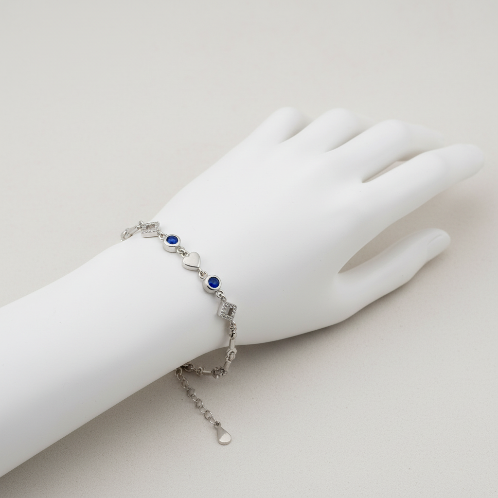 925 Sterling Silver Geometric Link Bracelet Mannequin Display