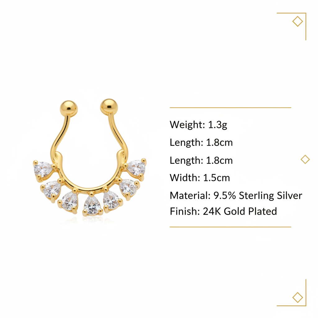 925 Sterling Silver Septum Nose Pin with Specifications