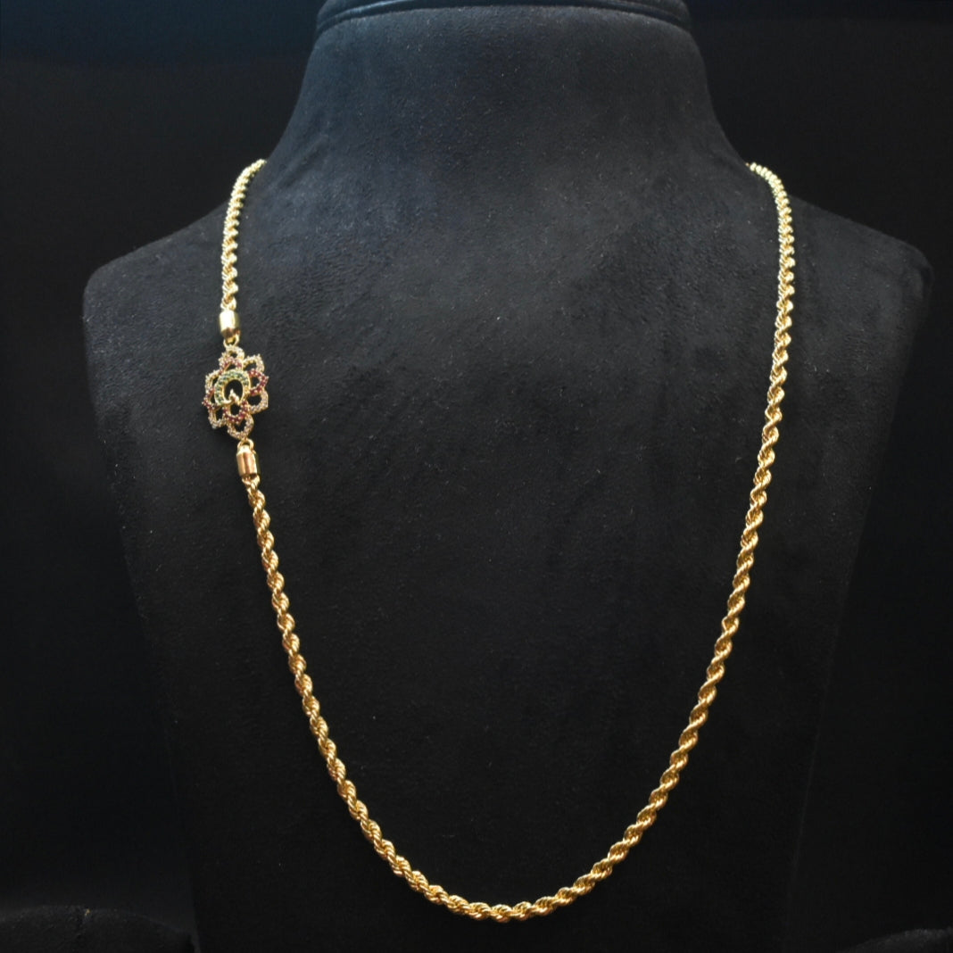 925 Silver 24K Gold Plated Thali Bottu Mangalsutra with Zircon Brooch - 24 Inches