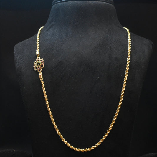 925 Silver 24K Gold Plated Thali Bottu Mangalsutra with Zircon Brooch - 24 Inches
