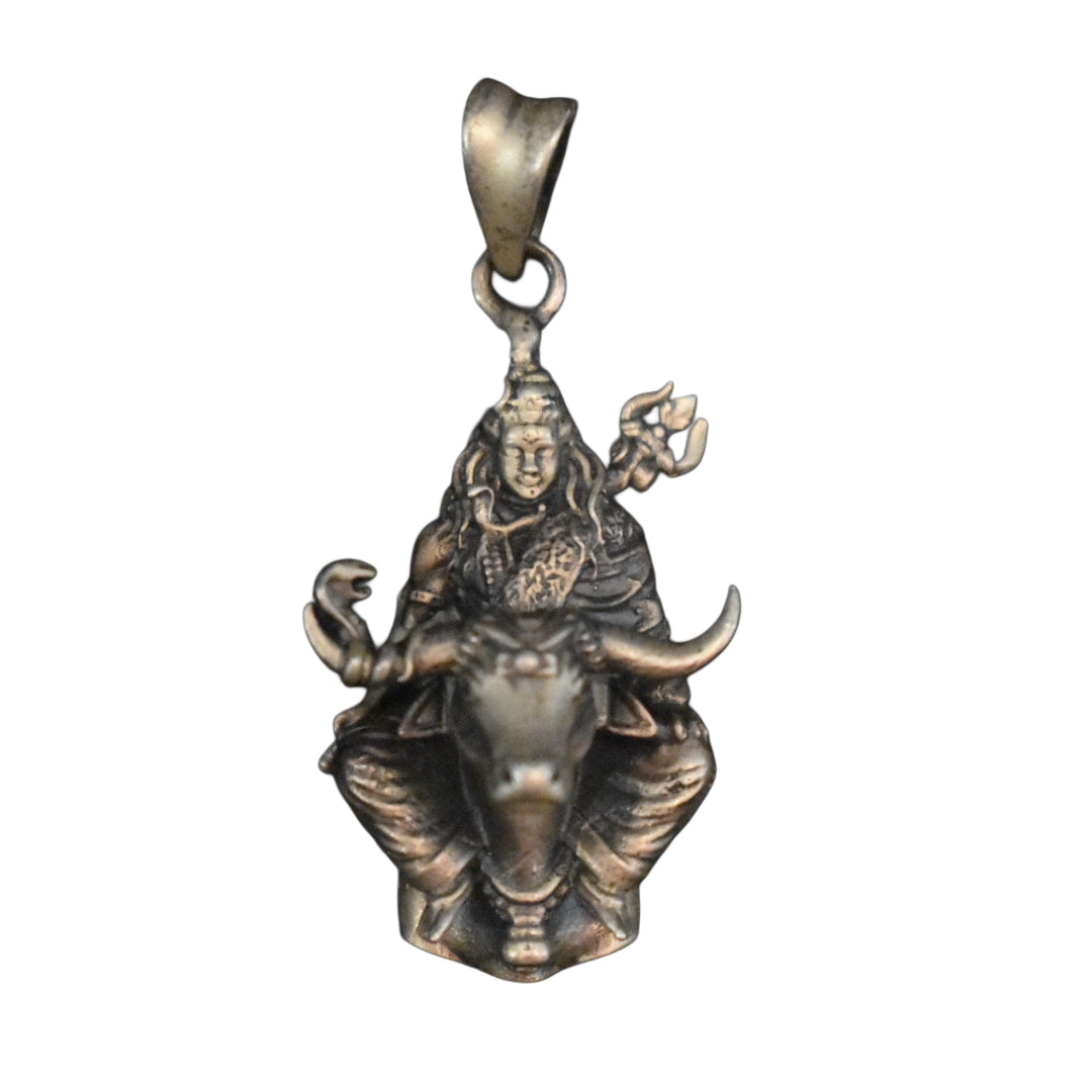 925 Silver Antique Lord Shiva with Nandi Pendant for Men