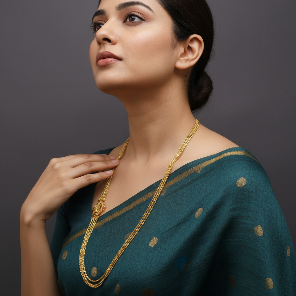 925 Silver Gold Plated 4 Layer Chandraharam Chain - 30 Inches