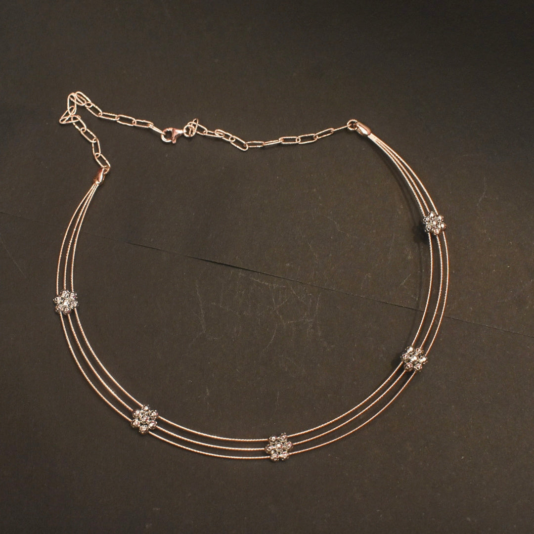 925 Silver Rose Gold Plated Blossom Kantey Necklace - Romantic Pink Gold Jewelry
