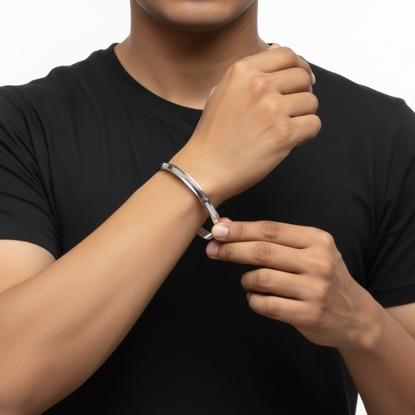 925 Silver Sardar Ji Kada for Men - Hallmarked Punjabi Sikh Bracelet