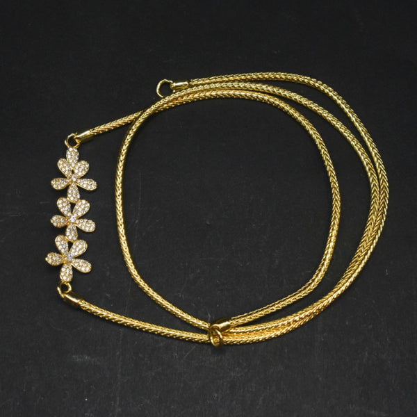 925 Sterling Silver 24K Gold Plated Thali Bottu Mangalsutra Chain with White Zircon Flower Side Brooch - 24 Inches