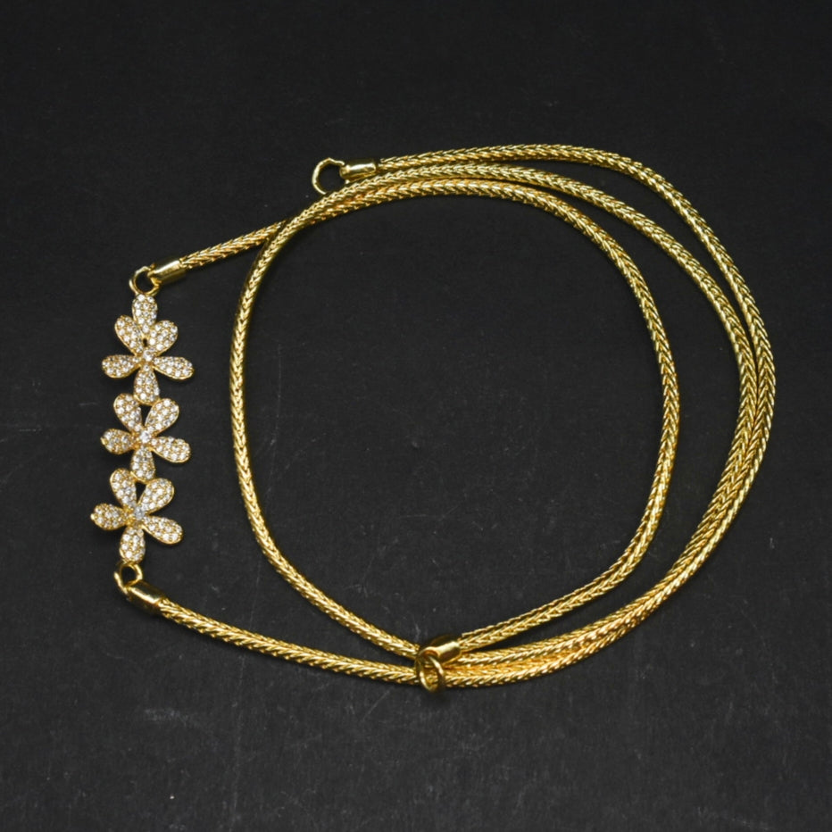 925 Sterling Silver 24K Gold Plated Thali Bottu Mangalsutra Chain with White Zircon Flower Side Brooch - 24 Inches