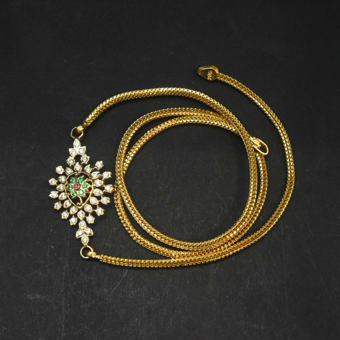 925 Sterling Silver 24K Gold Plated Thali Bottu Mangalsutra Chain with Zircon Brooch - 24 Inches