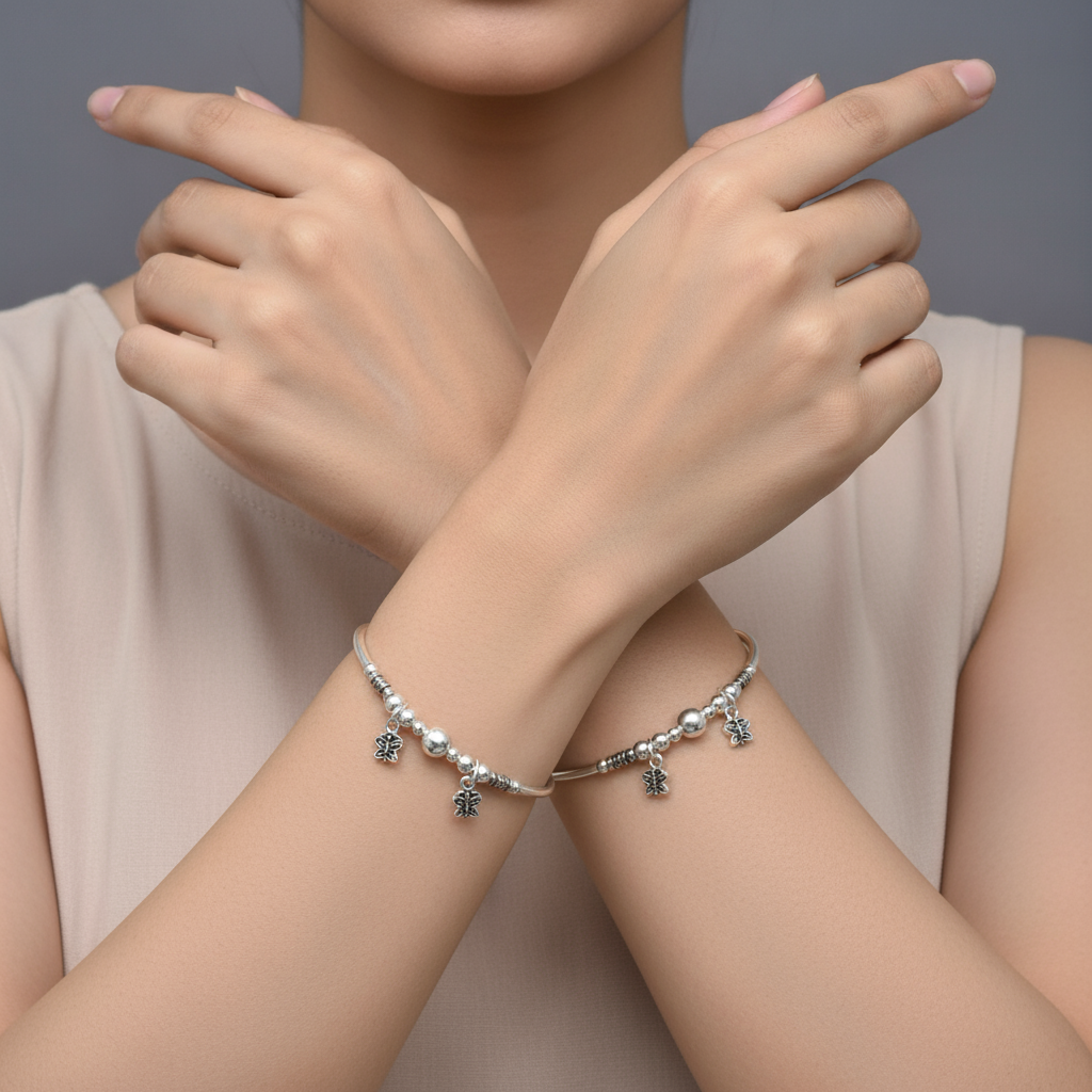 925 Sterling Silver Bangles Set - Classic Hallmarked Design for Women