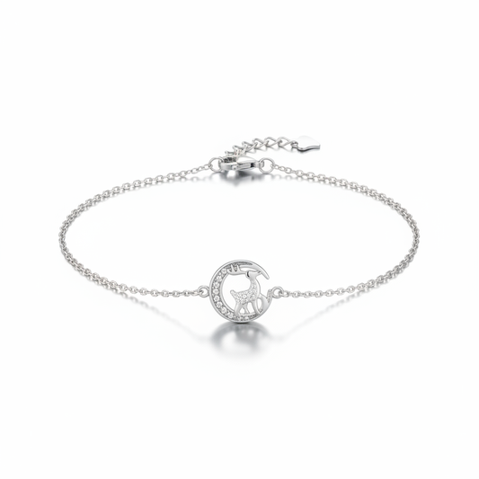 925 Sterling Silver Crescent Moon Bracelet with Zircon Stones