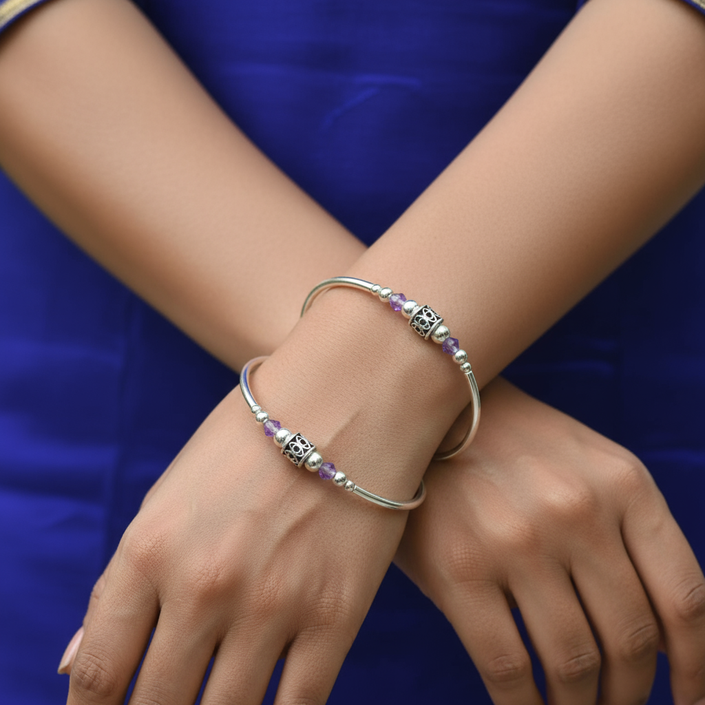 925 Sterling Silver Designer Bangles Set - Premium Hallmarked Pair