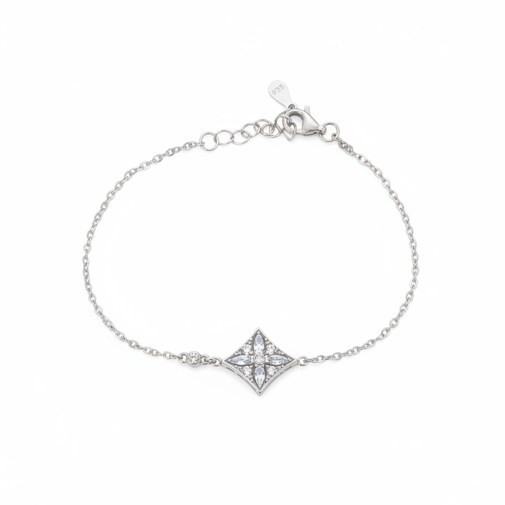 925 Sterling Silver Diamond-Shaped Bracelet with Zircon Stones