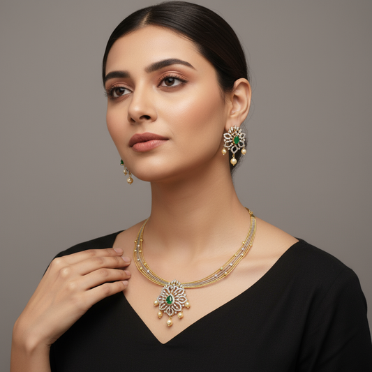925 Sterling Silver Hallmarked Blossom Kante with Diamond Replica Pendant & Matching Studs
