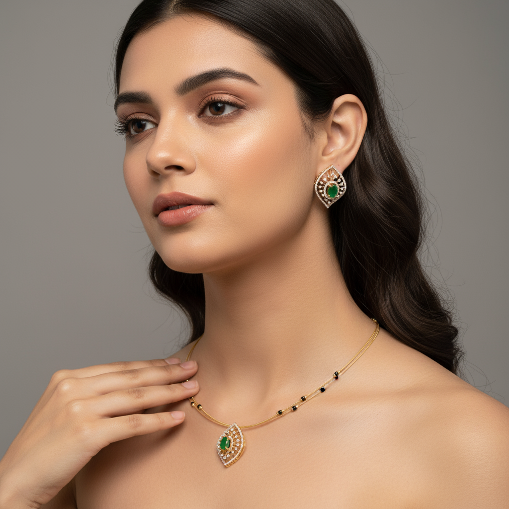 925 Sterling Silver Hallmarked Blossom Kante with Diamond Replica Pendant & Matching Studs - Lightweight