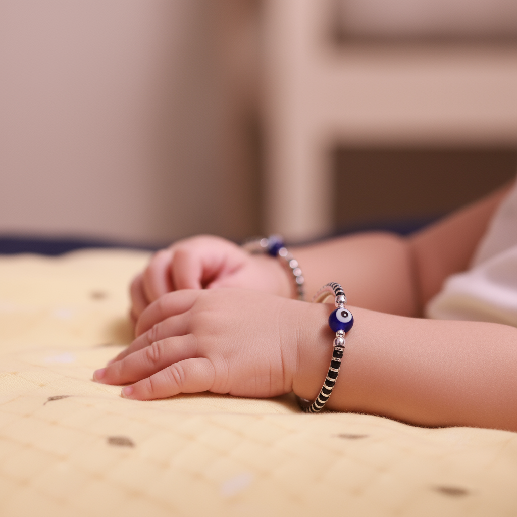 925 Sterling Silver Nazariya Kada with Evil Eye - Baby Protection Bracelet (0-24 Months)