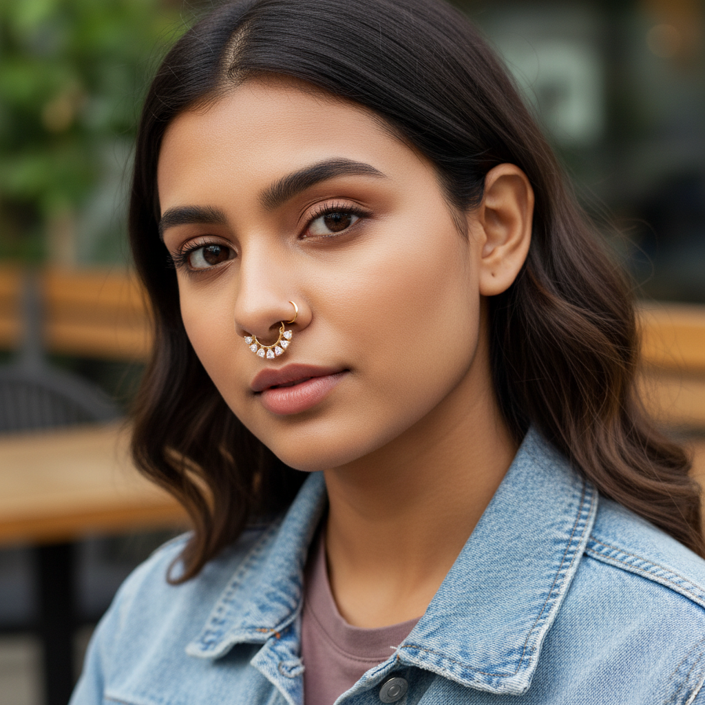 925 Sterling Silver Septum Nose Pin - 24K Gold Plated