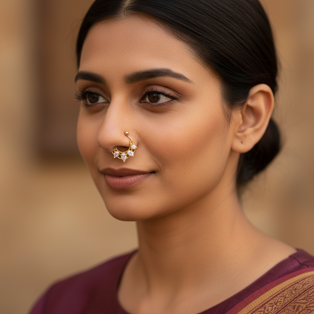 925 Sterling Silver Septum Nose Pin - 24K Gold Plated