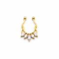 925 Sterling Silver Septum Nose Pin with Marquise CZ Stones - 24K Gold Plated