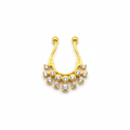 925 Sterling Silver Septum Nose Pin with Round CZ Chandelier - 24K Gold Plated