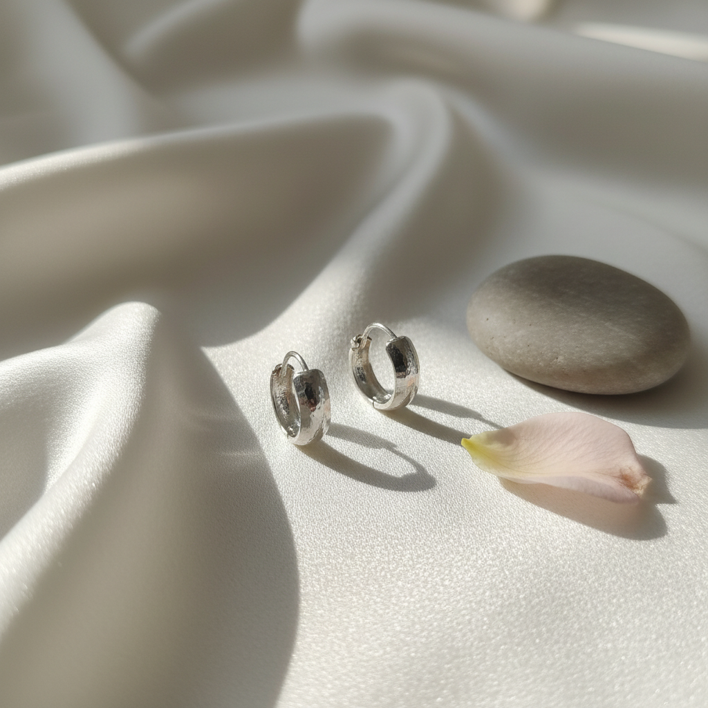 925 Sterling Silver Textured Hoop Earrings - Style 4