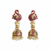 Peacock Kempu Kundan Jhumka with Pearl Drop