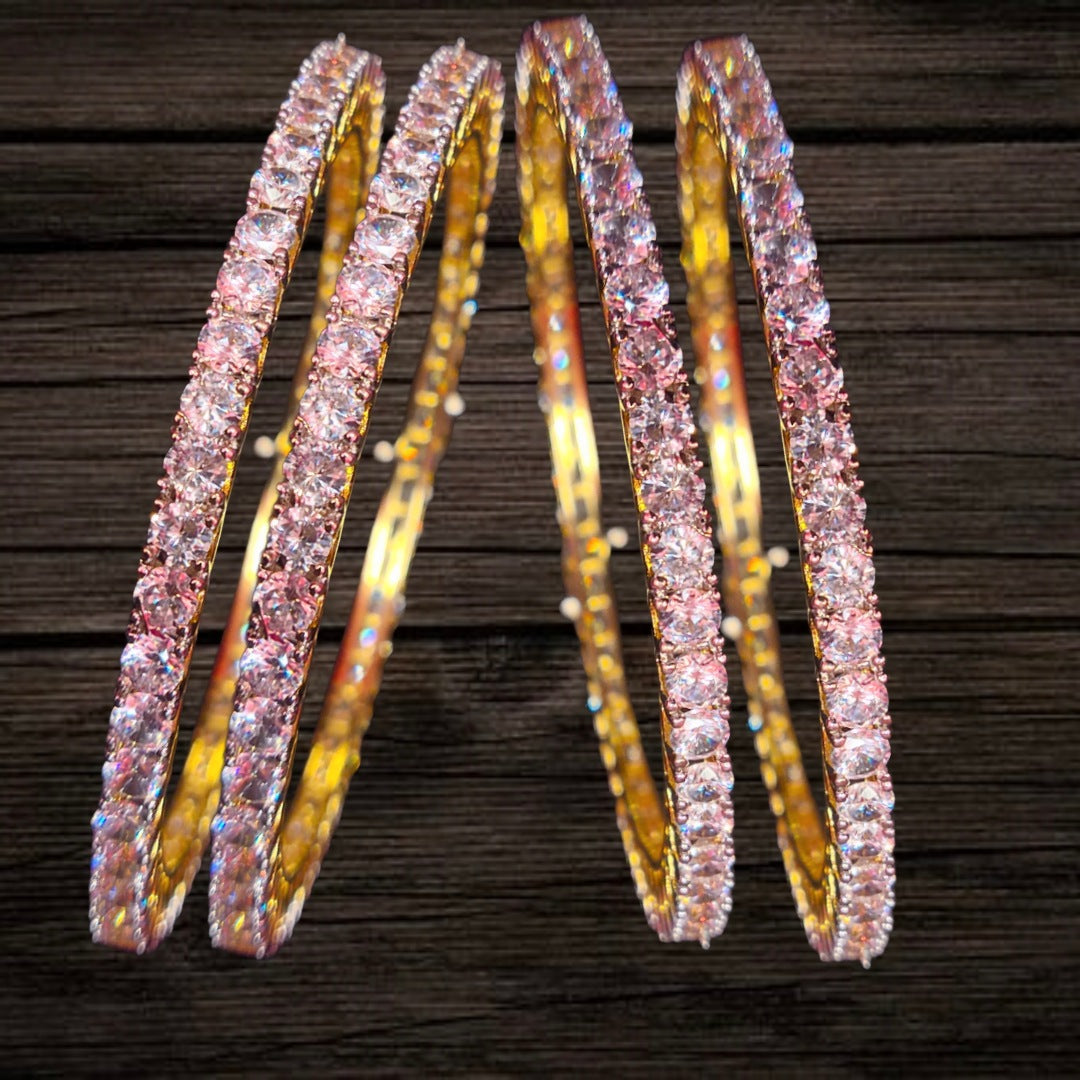 American Diamond Bangles - Glamorous 24K Gold Plated Bangles Set