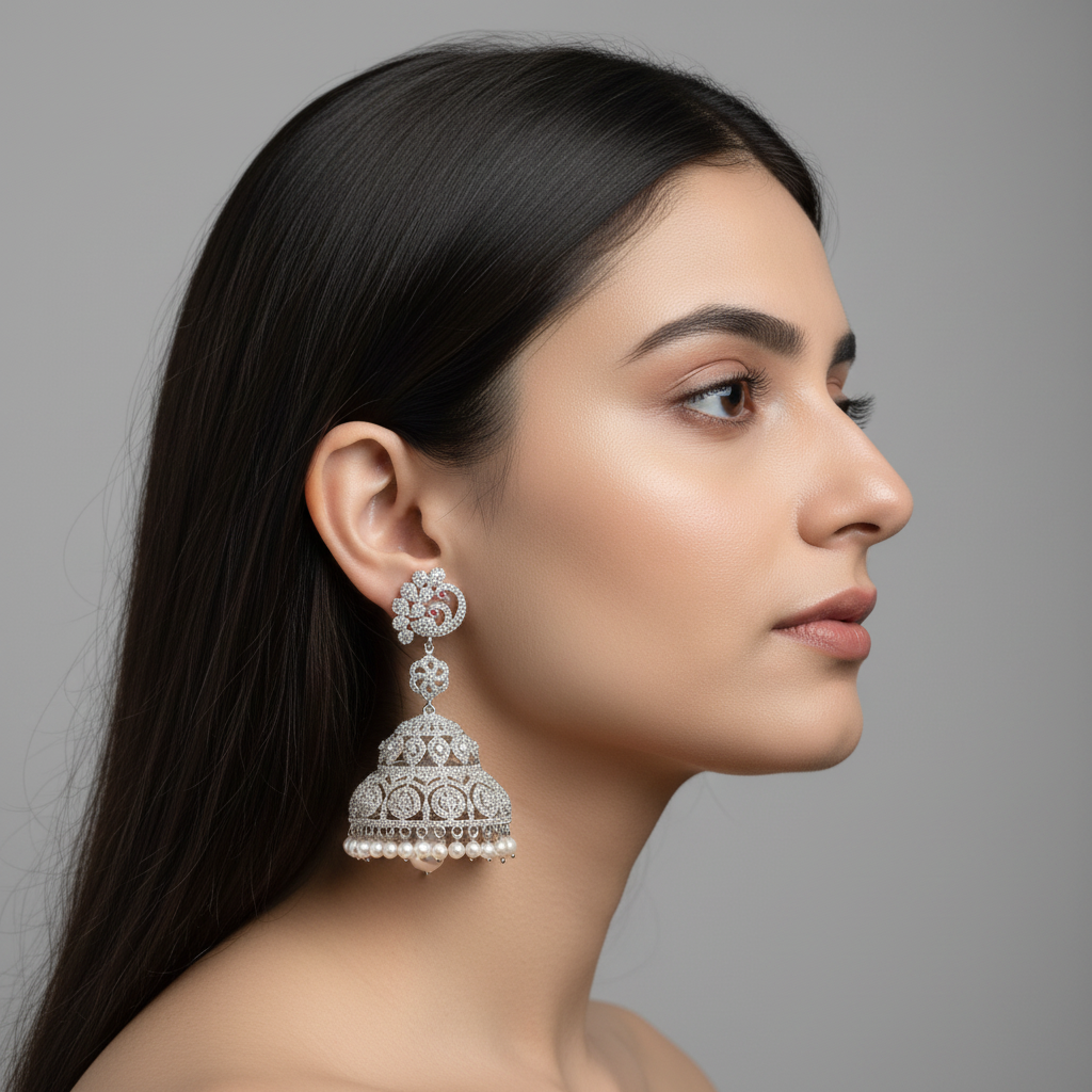 One Gram Gold American Diamond CZ Jhumka Set - Premium Traditional Jewelry