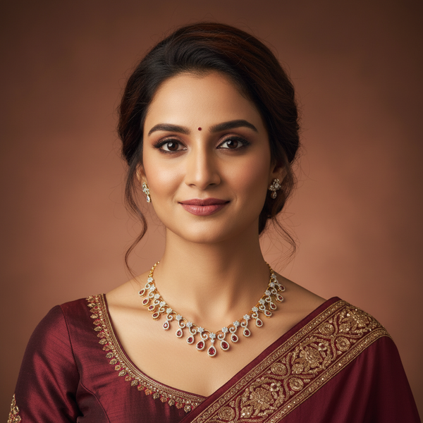 American Diamond Necklace Set with Ruby Red Stones