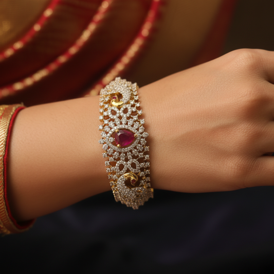 American Diamond Ruby Bangles - 24K Gold Plated Luxury Bangles Set