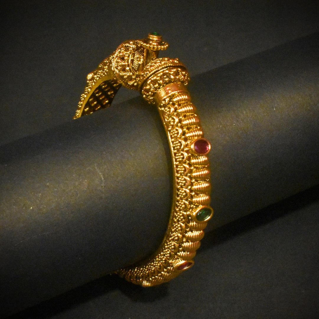 Antique Finish 24K Gold Plated Openable Kada for Men (Size 2-8)