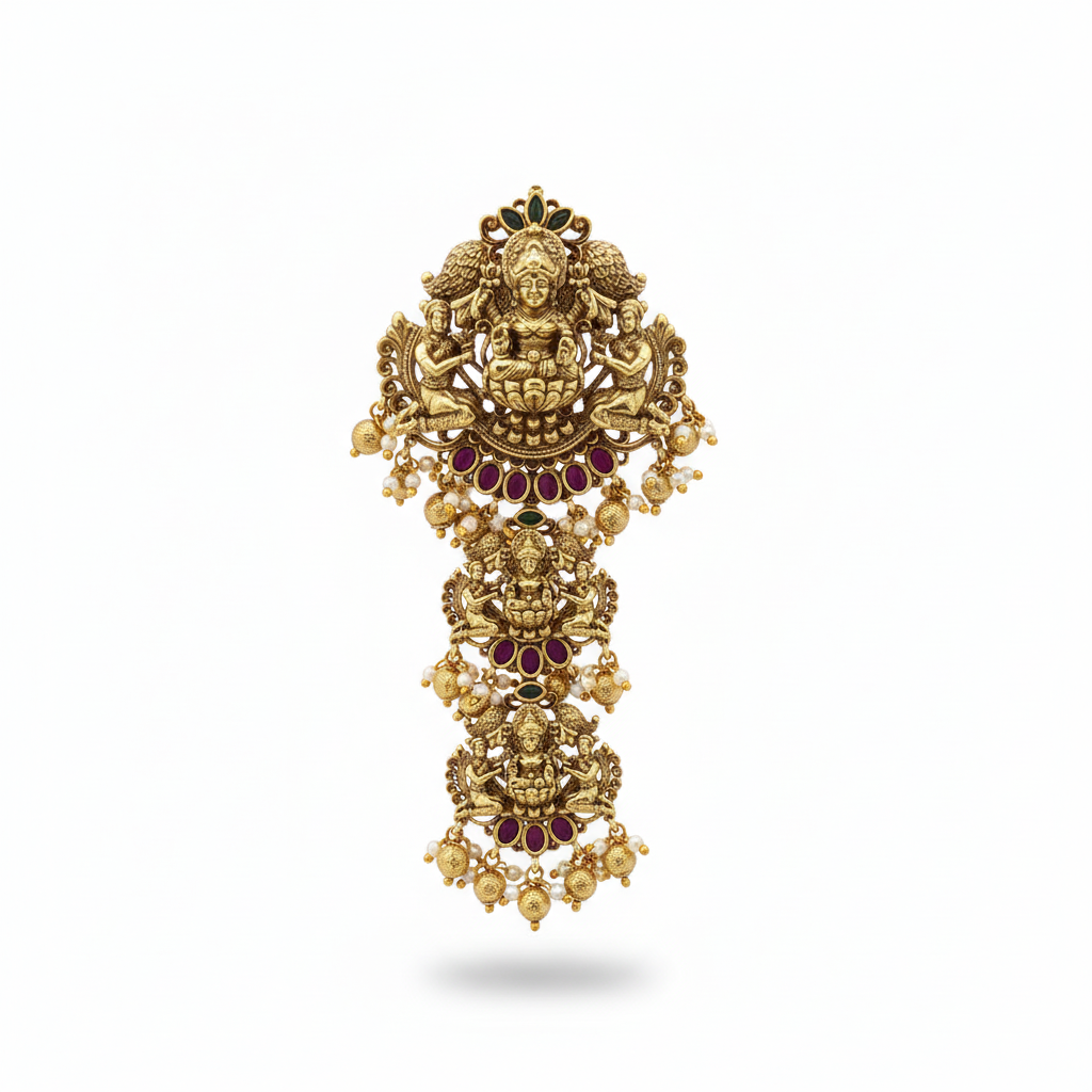 Antique Finish Jada Billa - Traditional Temple Jewelry Hair Pendant