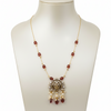 Antique Gold Ganesha Temple Necklace with Ruby Red Beads & Pearl Drops