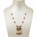 Antique Gold Ganesha Temple Necklace with Ruby Red Beads & Pearl Drops