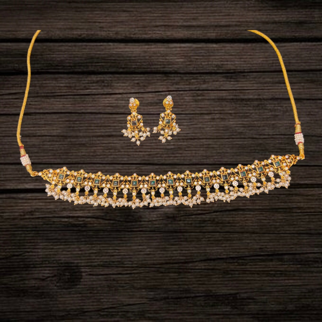Antique Kemp Pearl Choker Necklace Set - Traditional Bridal Jewellery