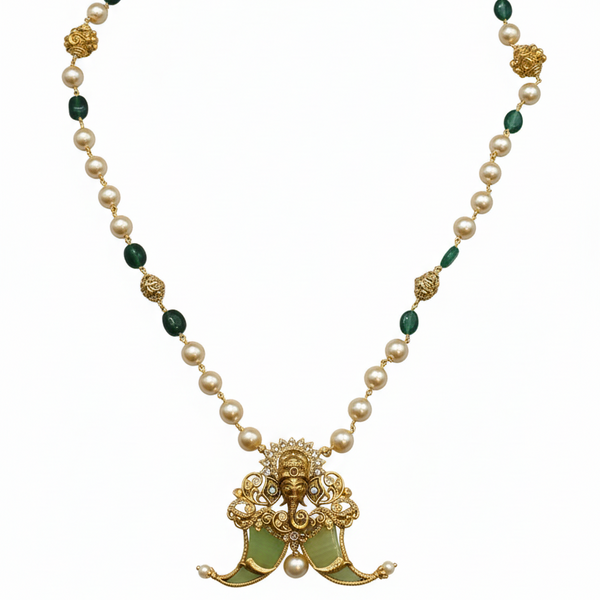 Antique Lord Ganesh Puligoru Locket with Pearls Chain