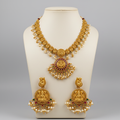 Antique Nagas Lakshmi Necklace Set with Peacock Chandbali Earrings