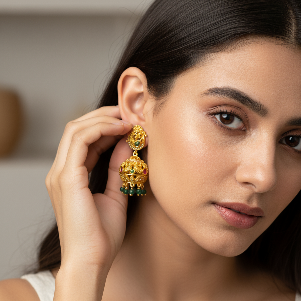 Antique Zircon Peacock Jhumka Earrings