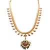 Gold necklace with colorful pendant on a white background