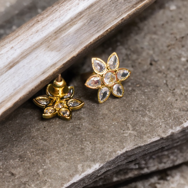  Asp 24 K Gold Plated Zircon Studs Earrings