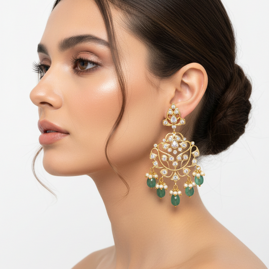 Asp CZ Gold Plated Screw Back Chandbali Earrings