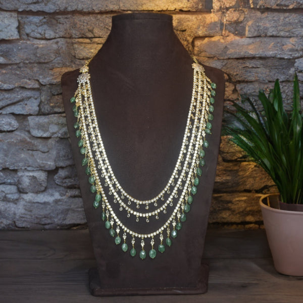Asp Gold-Finished 3-Layered Zircon Long Necklace Set