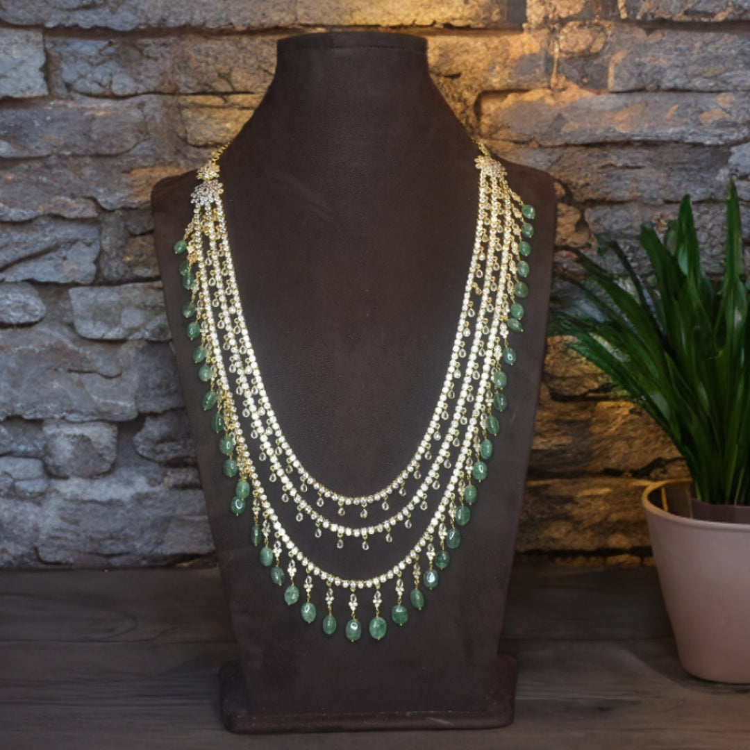 Asp Gold-Finished 3-Layered Zircon Long Necklace Set