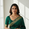 Asp Gold Plated Polki CZ Double Layer Necklace Set