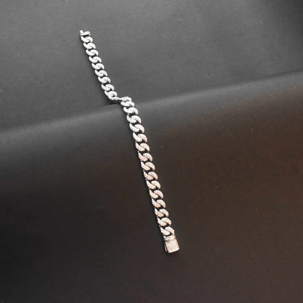 Asp Sterling Silver Zircon Cuban Link Bracelet for Men